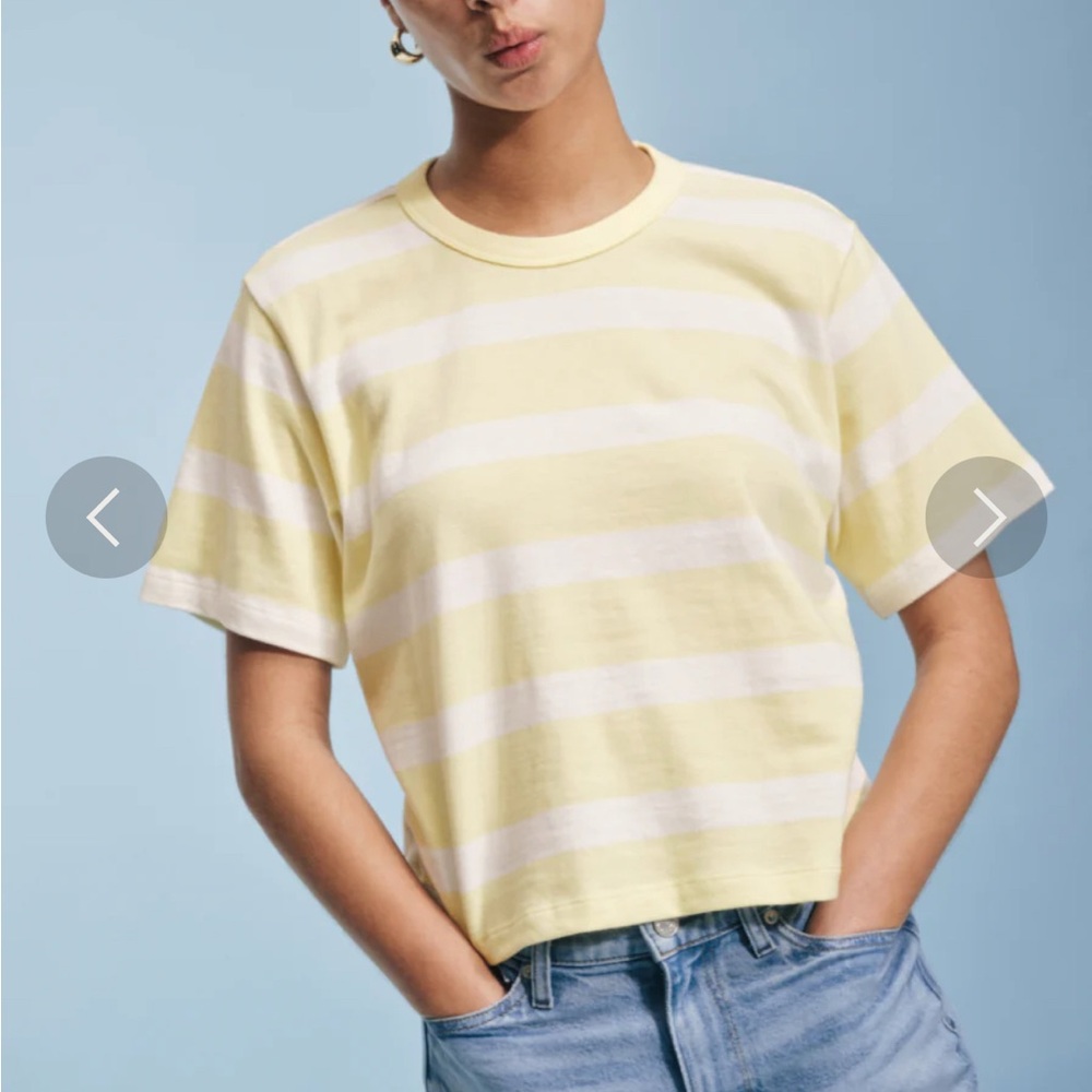 AYR Pale Yellow and White Striped Crewneck Tee